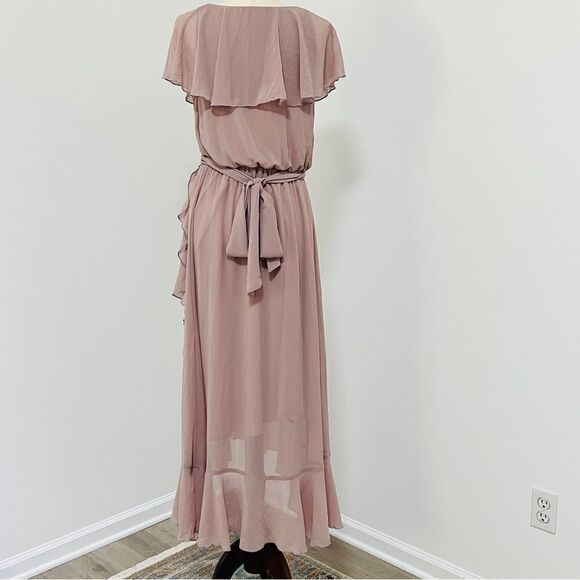 Show Me Your MuMu Jess Ruffle MIDI Dress Neutral Mauve Chiffon XL Wedding Party - Picture 10 of 16
